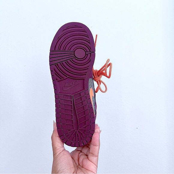 Nike Air Jordan AJ 1 Mid Special Edition Maroon Orange Plaid - Picture 8 of 8